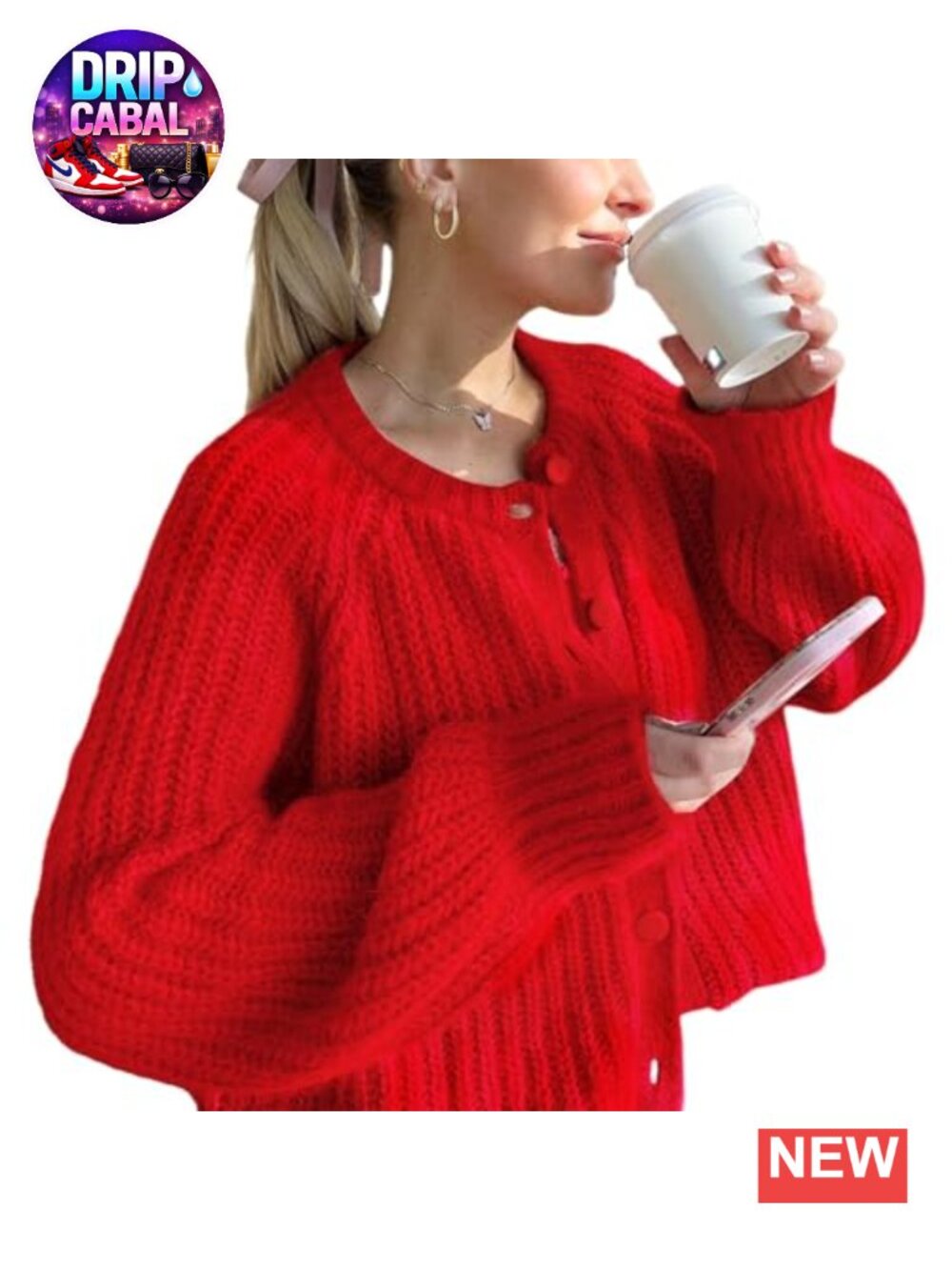 Womens Chunky Knit Open Front Button Cardigan Sweater Long Sleeve Loose Fit